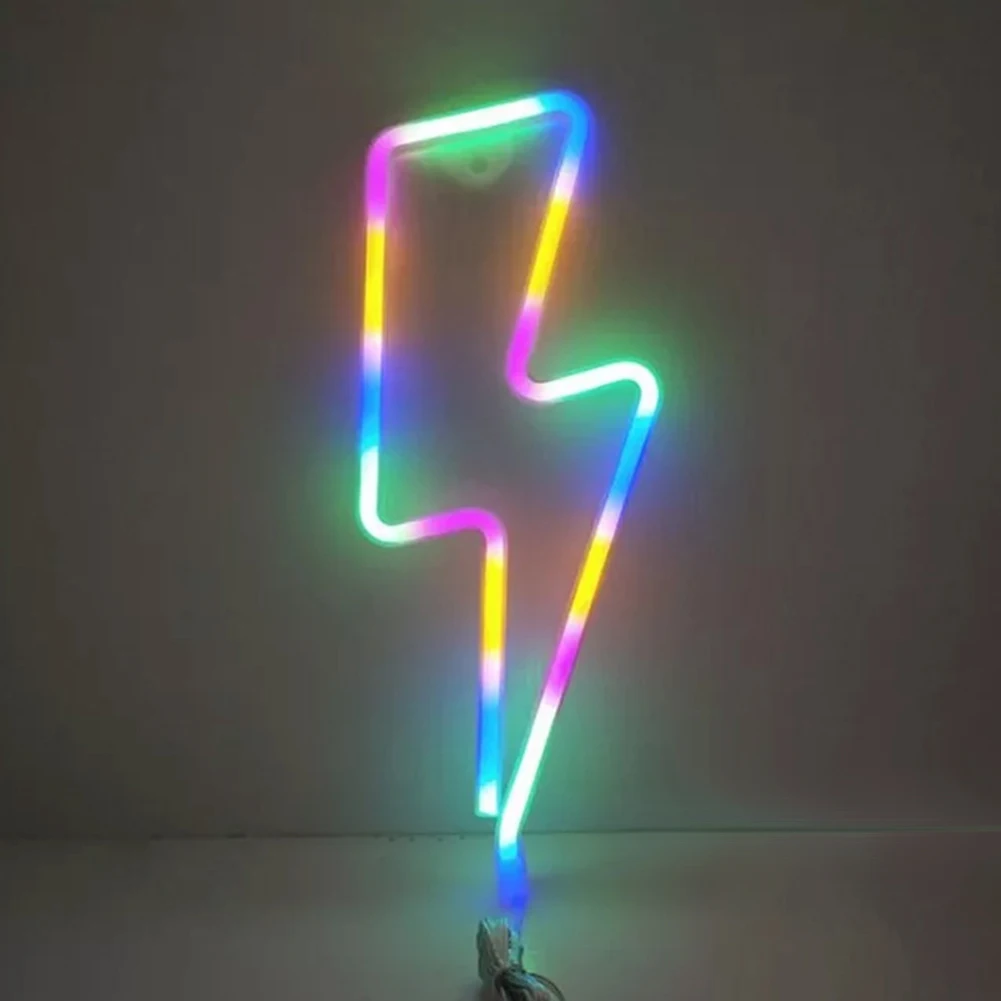 LED Neon Lightning Shaped Sign Flash Neon Light Wall Lamp Decorative USB Hanging Light for Home Room Wedding Party