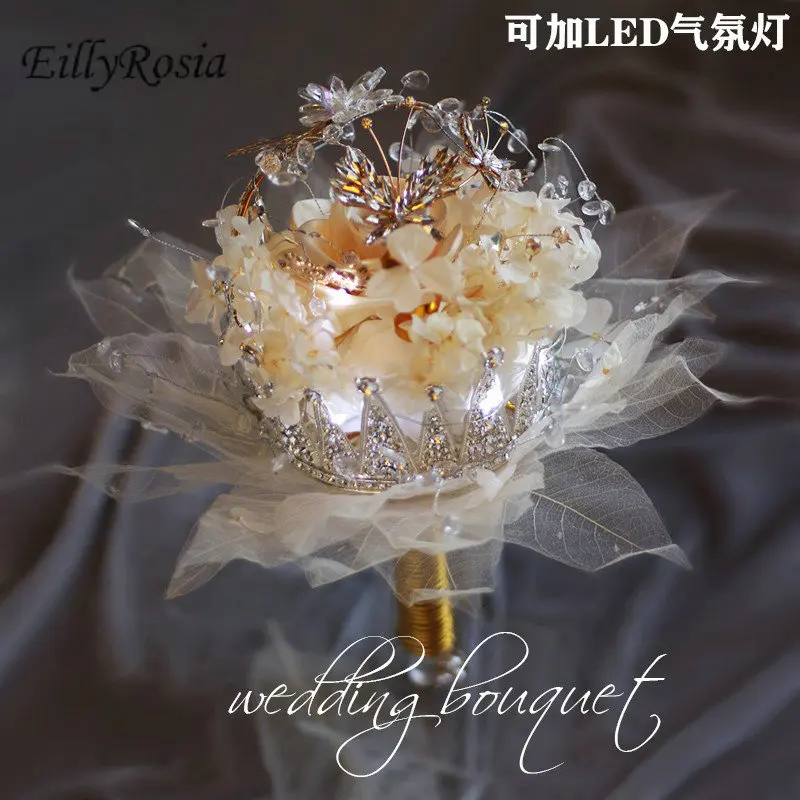 Luxury Crown Bride Bouquet Holding Flowers Leaves Crystal Creative Architecture Wedding Bouquet Expensive Special Design 2020