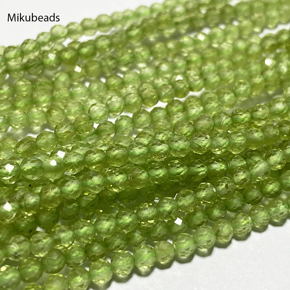 Wholesale Natural 3mm A+ Peridot Faceted Round Stone Loose Beads For Jewelry Making DIY Bracelets Necklace Strand Gift 15