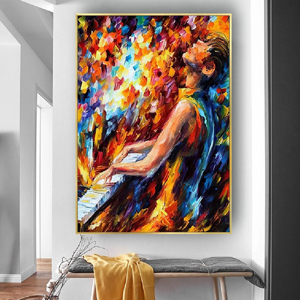 Handmade Electronic Pianist Modern Playing Art Oil Paintings Jazz Music Room Bar Ktv Canvas High Quality Living Room Wall Decor