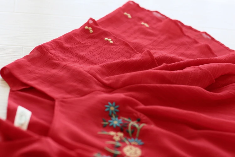 Summer Korean Sweet Kawaii Cute Red Chiffon Shirts Casual Oversize Loose Embroidery Blouses Women Clothes