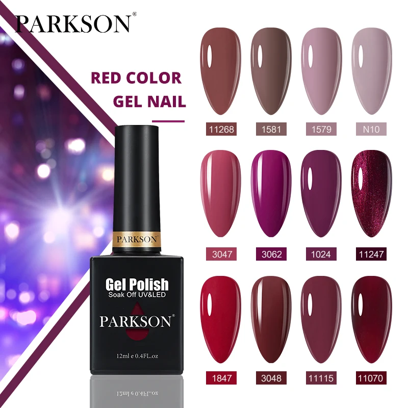 

Parkson New Arrival Nail Gel Polish 12ml Hot Sale Red Wine Colors Series Nail Art Soak Off UV LED Long Lasting Varnish Maincure