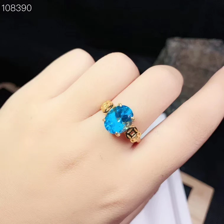 

charming natural topaz Ring blue color Jewelry 925 sterling silver square gem girl birthday gift new year