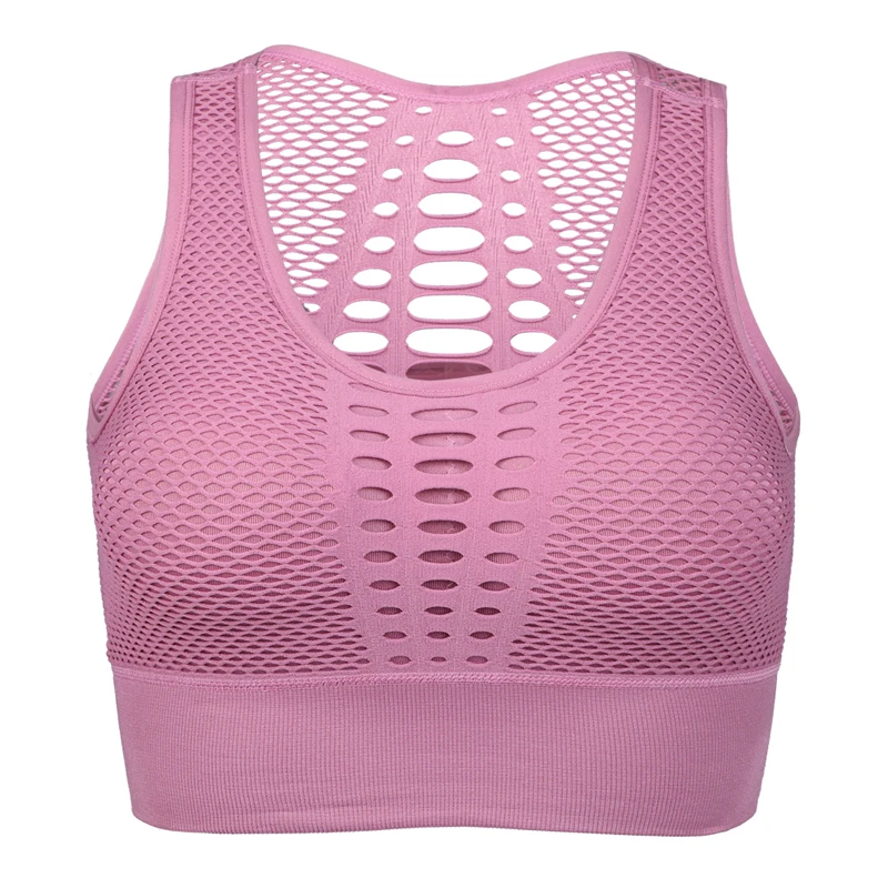 2021 Bra Olahraga Seamless Top ฟิตเนสผู้หญิง Racerback Crop Tops ออกกำลังกายสีชมพูเบาะชุดชั้นในโยคะสูง Activewear