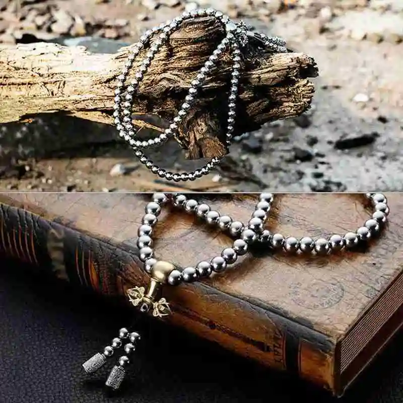 8mm Outdoor Self-defense Hand Bracelet Steel 108 Buddha Self Necklace Defense Metal Titanium Chain Accessories Beads Steel