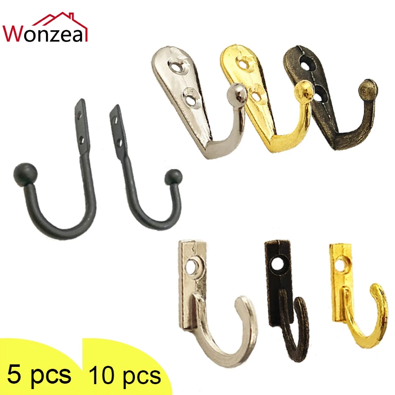 4/5/10Pcs Vintage Retro Single Prong Hanging Hooks Wall Mounted Zinc Alloy Home Towel Hanger Bathroom Rack Clothes Carabiner