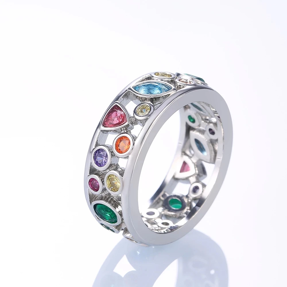 925 Sterling Silver Vintage Colorful Crystal Promise Rings For Women Girls Party Luxury Designer Jewelry Wholesale