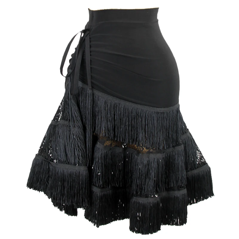 Latin Dance Clothes Women New Black Lace Fringe Skirt Sexy Performance Practice Dance Skirt Adult Samba Salsa Costume DNV15880