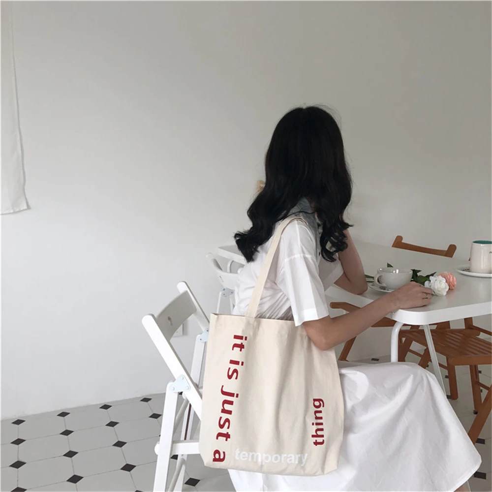 

Large Capacity Letter Wome's Canvas Bags Harajuku Simple Student Tote Shoulder Bag Solid Color Female Eco Handbag Shopping Bags