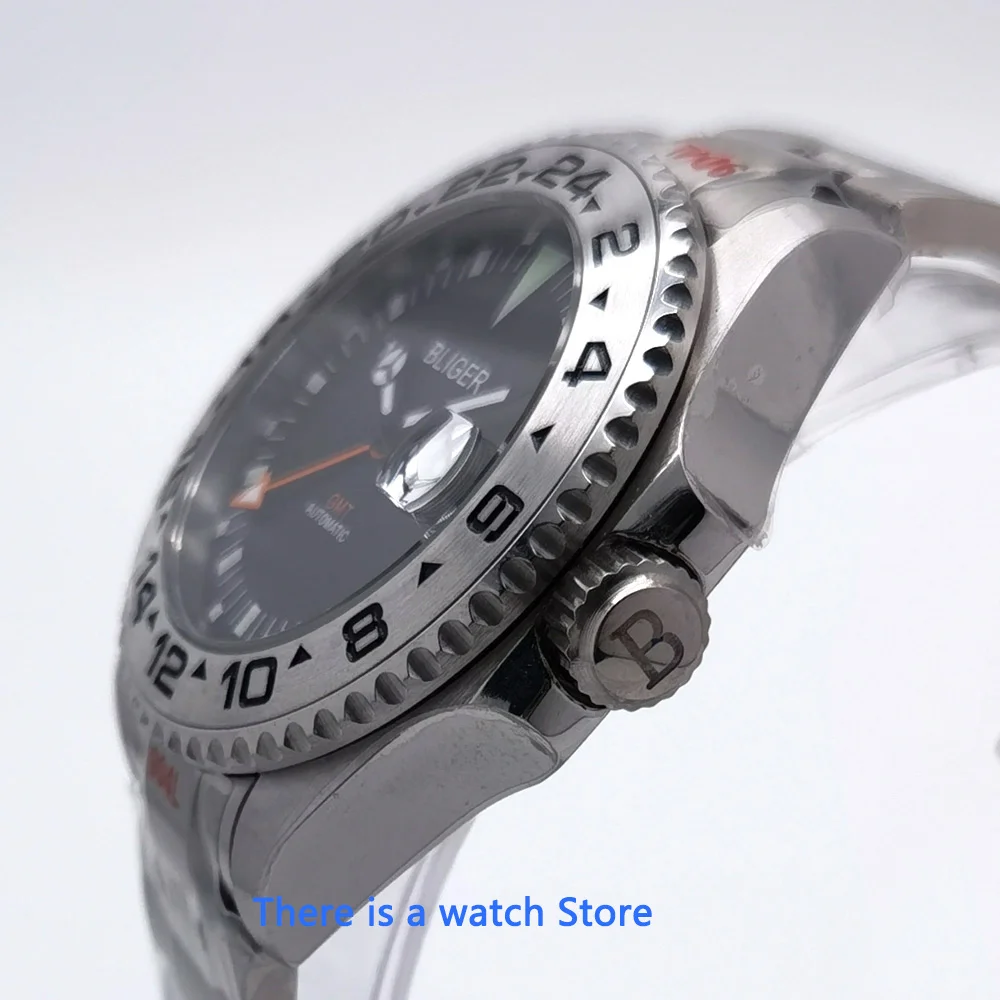 Bliger 40mm/43mm Men's GMT Automatic Watch Sapphire Glass Rotating Bezel Mingzhu 3804 Movement Luminous Marks Wristwatch