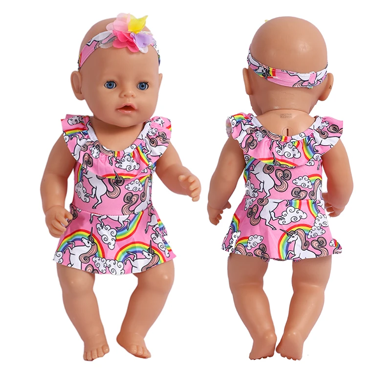 18 Inch Doll Clothes Swimsuit Summer 43cm New Born Doll Swim with Headwear for American Girl Dolls Bikini Furniture for Dolls