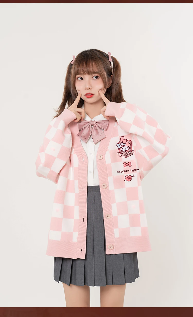 Kawaii Cinnamoroll My Melody Kuromi Sanrioes Cartoon Loose Knit Sweater Jacket Best gifts for cute girls in fall and winter