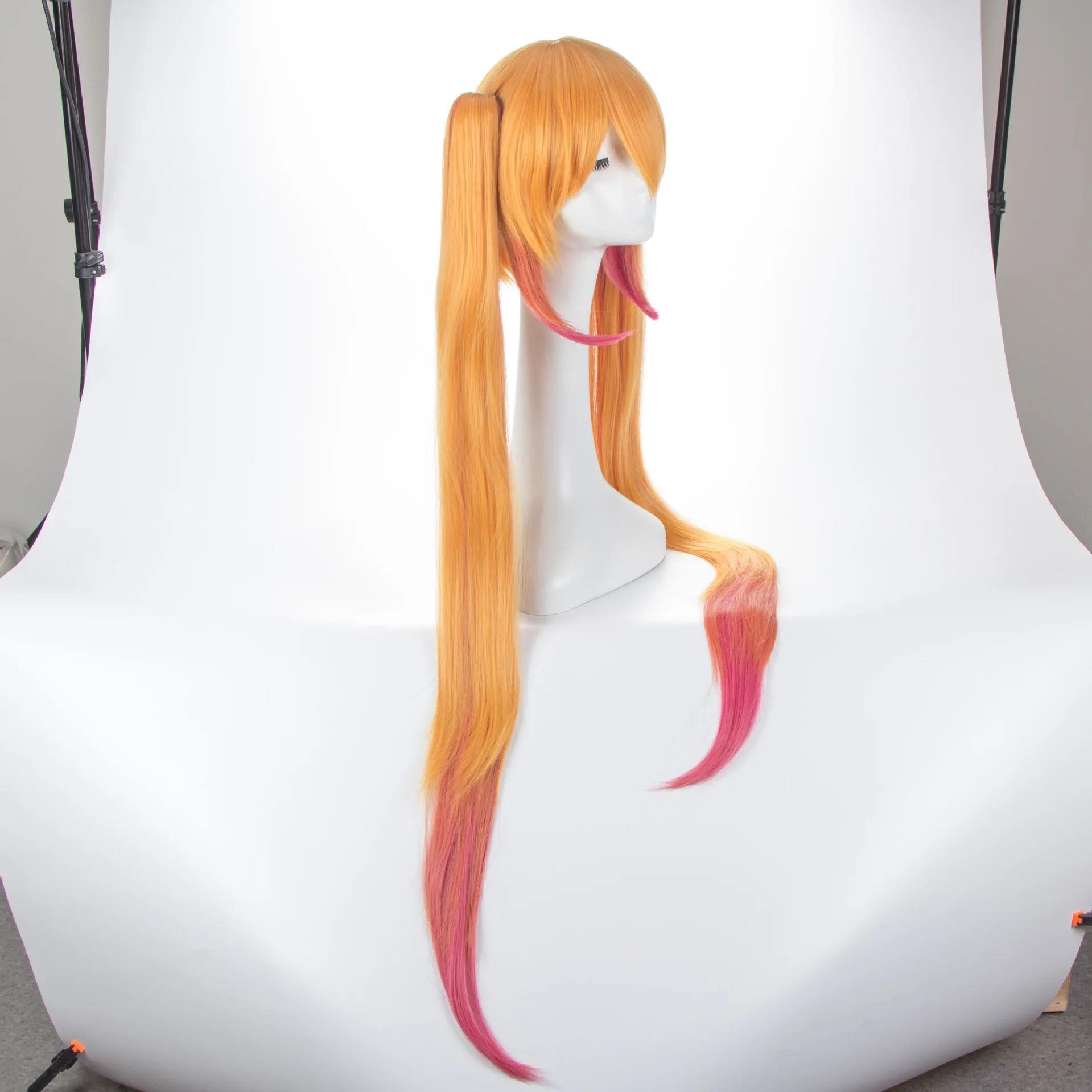 Kobayashi-san Chi No Maid Dragon Tohru Wigs Cosplay Peluca Yellow Gradient Pink Long Hair Double Ponytail 100cm cosplay props