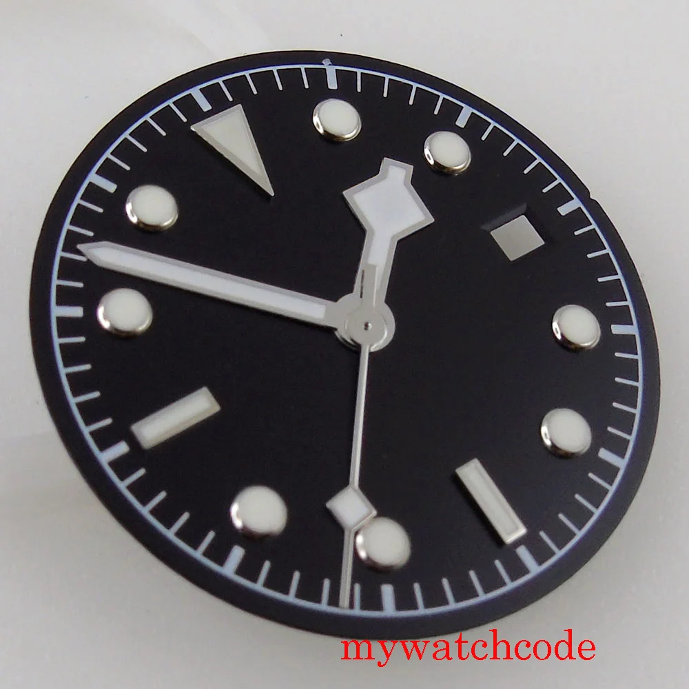 Esfera de reloj negra, azul y verde de 30,5mm para NH35A MIYOTA 8215 821A 8205 Mingzhu 2813, movimiento con ventana de fecha, repuesto de reloj de pulsera