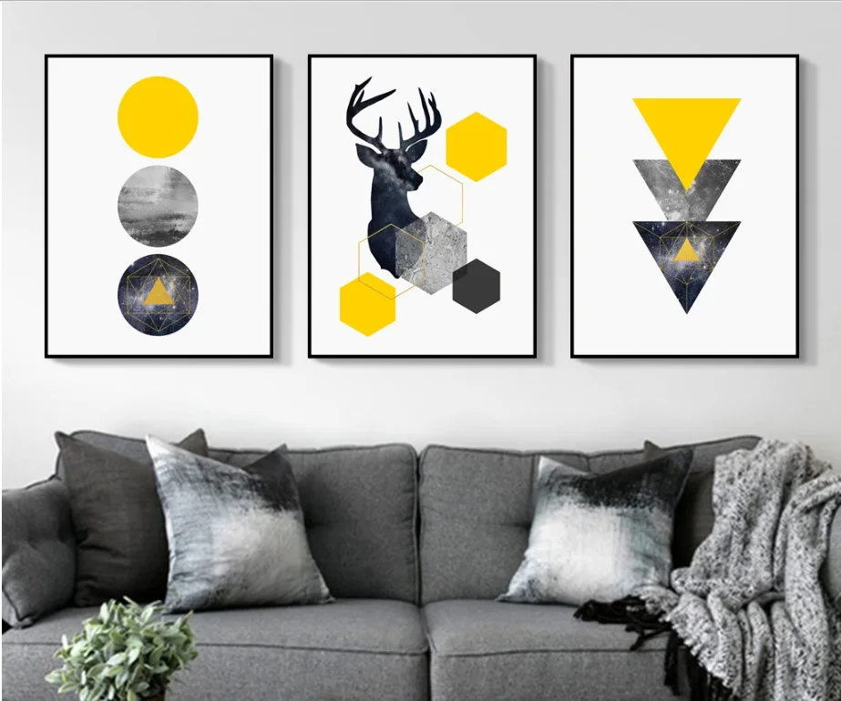 Nordic Style Geometric Starry Abstract Deer Wall Art Print Picture Canvas Painting Poster for Living Room No Framed