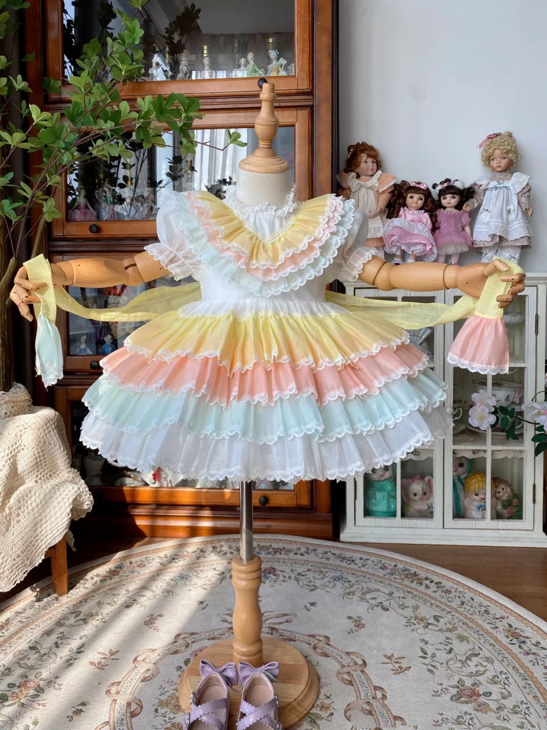 Baby Girl Summer Rainbow Vintage Spanish Turkish Palace Ball Gown Lolita Princess Dress for Birthday Party Holiday Casual