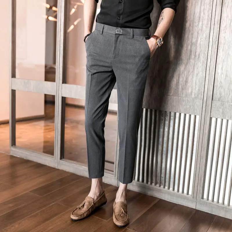 Casual Trousers Men's Dress Pants Thin Slim Fit Fashion Formal Business Office Work Male Suit Pants Pantalon Vestir Hombre