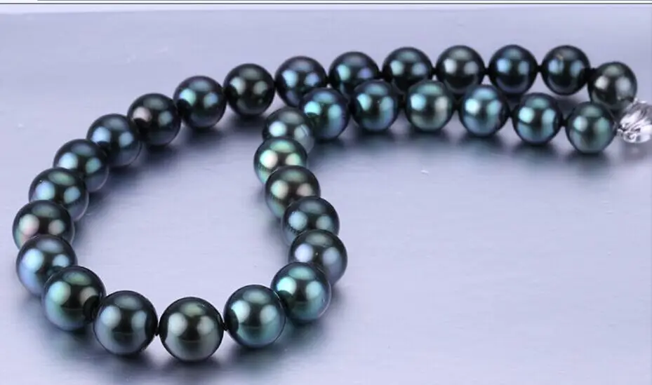 free shipping stunning gorgeous AAA 10 -11mm peacock green pearl necklace 