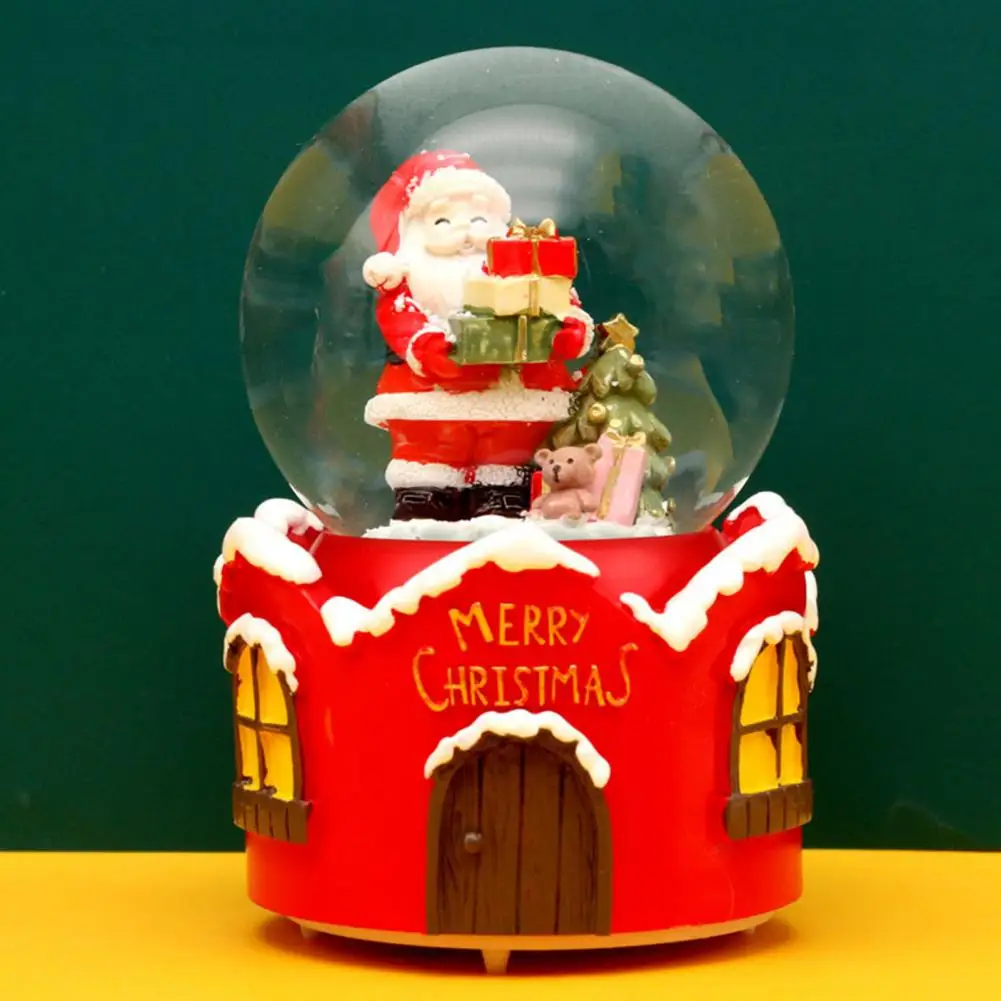 Eco-friendly 3D Cartoon Christmas Music Box Ornament with Colorful Lighting Rotating Design Snow Globe Ornament