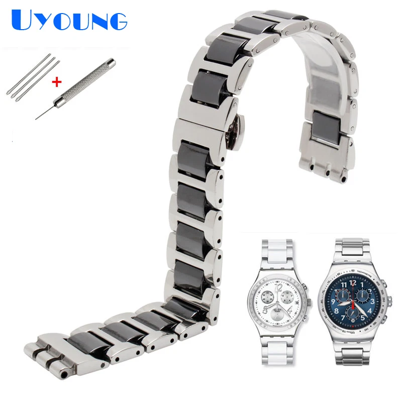 metal Watchband For Swatch YGS716 YAS100 YVS441G/YAS112G watch bracelet Stainless steel + Ceramic Watch Band 17mm women wrist