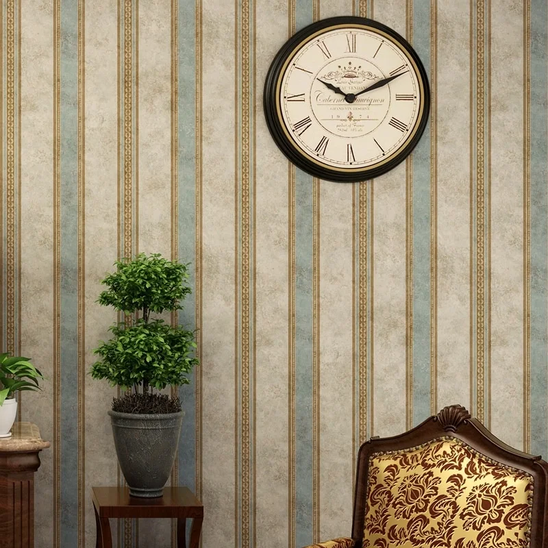 Nostalgic wallpaper old vertical bar American country style living room bedroom study Chinese classical stripe wallpaper