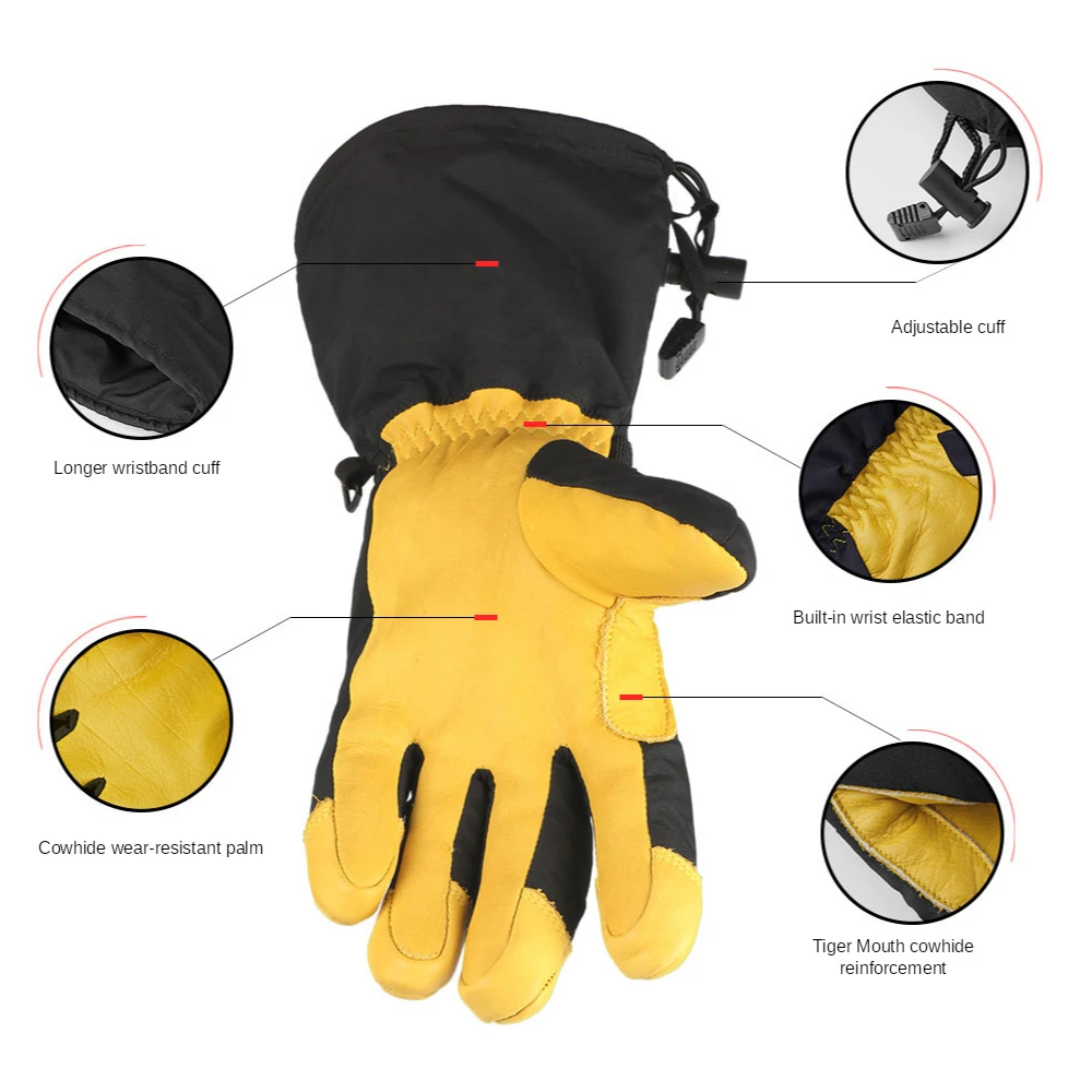 Cowhide Long Warm Ski Gloves Five-finger Waterproof Windproof Winter Snowboard Gloves Motorcycle Cycling Snow Mittens