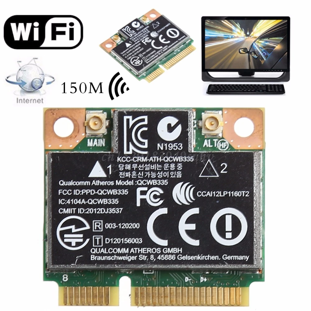 802.11b/g/n WiFi 블루투스 4.0 무선 하프 미니 PCI-E 카드, HP Atheros QCWB335 AR9565 SPS 690019-001 733476-001