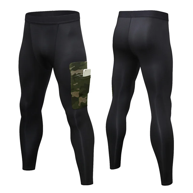 New Men\'s Fitness pants Camo Pocket PRO Training Running Speed Dry High Stretch Sportswear pants Hiking tights cycling pants