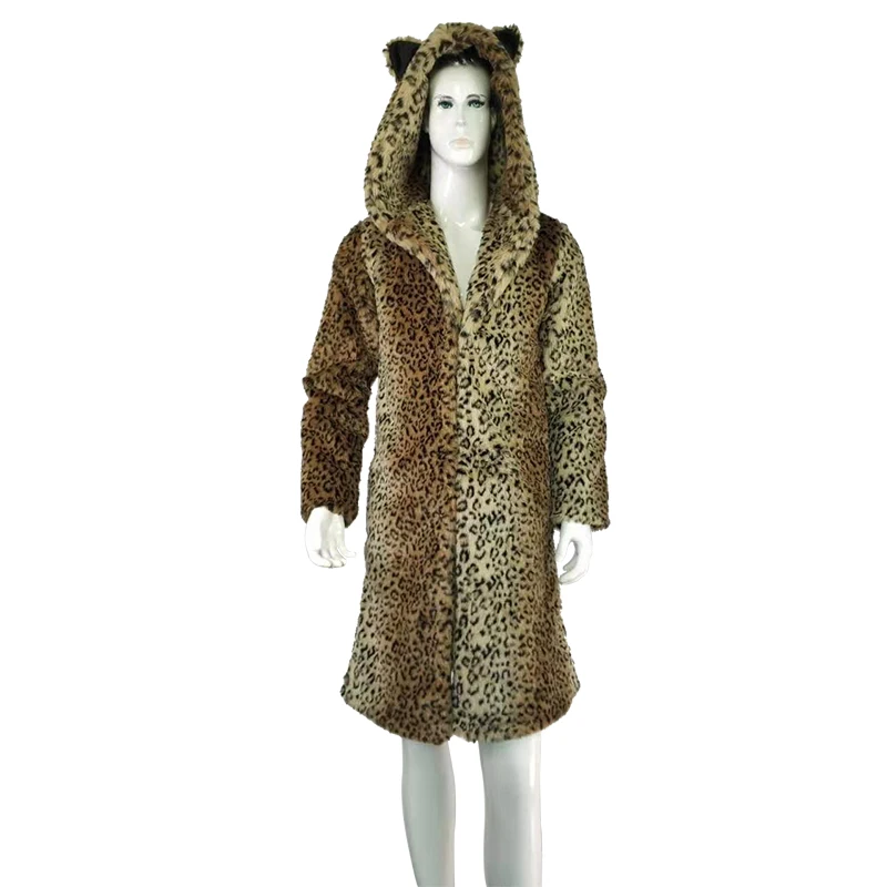 Hot Selling Men\'s Leopard Print Coat Winter Coat Fashion Men\'s Punk Jacket Street Wear Long Faux Fur Coat