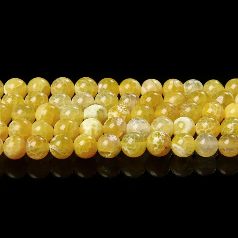 Yellow Smooth Cracked Agat Beads Fire Dragon Vein Agates Round Loose Beads For Jewelry DIY Making Bracelet Necklace Accessories