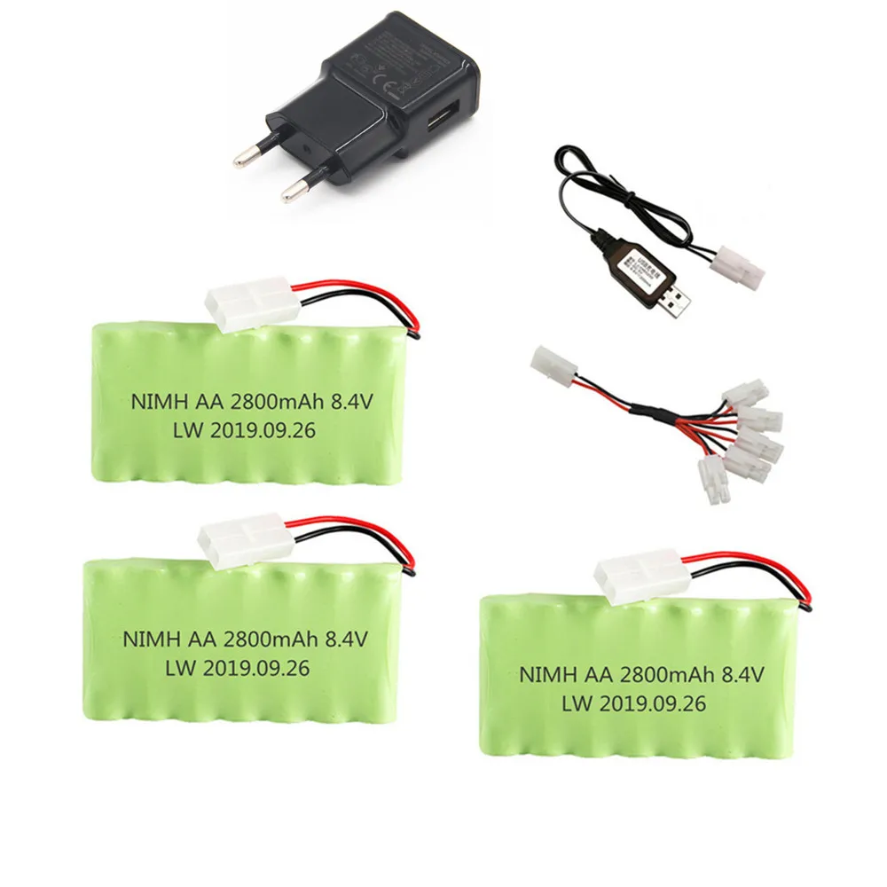 Никель-металлогидридный аккумулятор 8,4 в 2800 мАч + зарядное устройство для радиоуправляемого игрушечного автомобиля, танка, лодки, пистолета, поезда, робота, запасные части, никель-металлогидридный Аккумулятор AA 8,4 в, перезаряжаемый аккумулятор