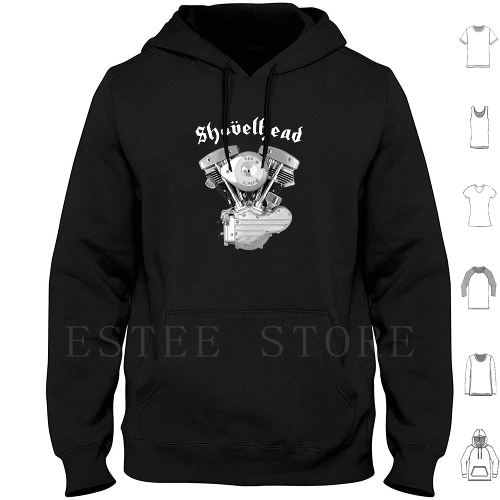 Shovelhead 2 ( Generator ) Hoodies Long Sleeve Motorcycle Chopper Panhead Knucklehead Shovelhead Indian Psycho Insane