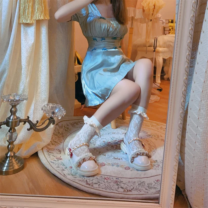 College Style Sweet Girl Bow Lolita Shoes Cos Loli Tea Party Round Toe Kawaii Princess Summer Flat Casual Low Heel Lolita Shoes