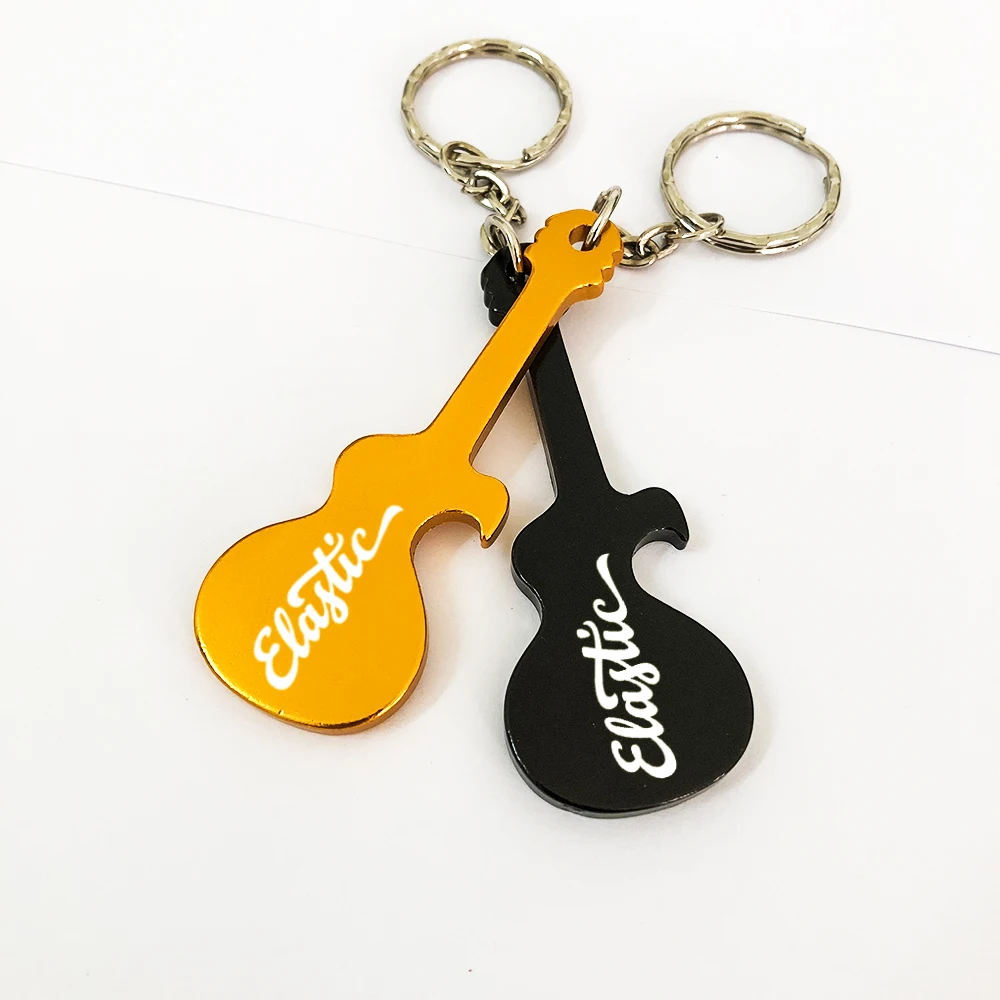Promotional Gifts Custom Logo Guitar Shaped Keychains Metal Bottle Openers Personalised Key Rings Beer Bottle Openers 100 Pieces