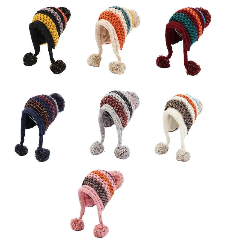 Q39C Personality Wool Hat Color Matching Thickened Knitting Hat Outdoor Trend Casual Warm Hat Windproof Winter for Men Women