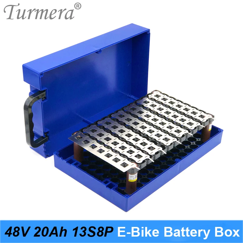 Turmera 48V 52V 20Ah E-Bike Battery Storage Box with Handdle 13S8P 18650 Battery Holder Bracket Welding Nickel  and 13S 15A BMS