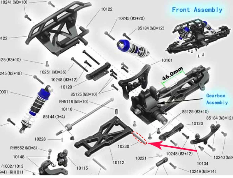 Cerniera Spilli (lungo e corto) 2set parte superiore del braccio Spille 10230 per vrx corse RC Auto RH1011 RH1013 RH817 RH818 RH1001 RH1008 RH1043