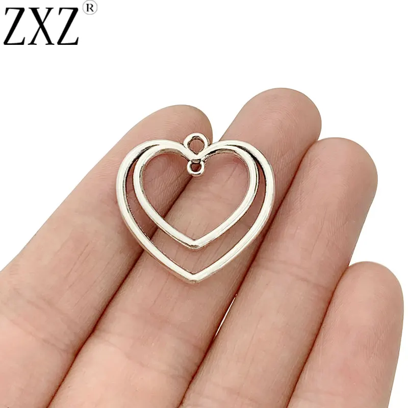 

ZXZ 20pcs Antique Silver Open Heart Charms Pendants 2 Sided for Necklace Bracelet Earring Jewelry Making Findings 25x25mm