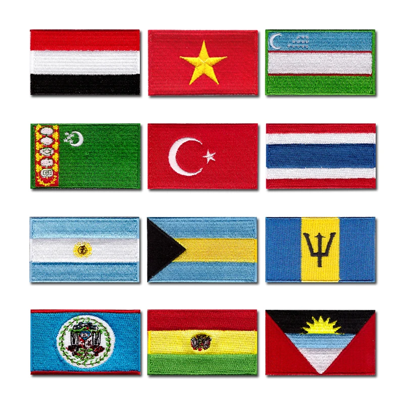 National flag computer embroidery patches clothes sticker ironing sew Applique Yemen Vietnam Turkey Thailand Argentina Bahamas