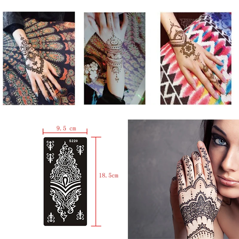 10 Sheet Indina Arabian Mandala Henna Tattoo Stencil for Body Paint, Mehndi Self-Adhesive Tattoo Templates for Hand 9.5 x 18.5cm