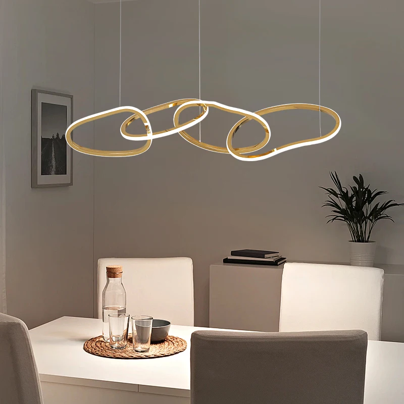 Stainless Steel Postmodern Luxury Chandelier Dining Room Island Rings LED Hanging Light Restuarant Bar Office New Pendant Lamp