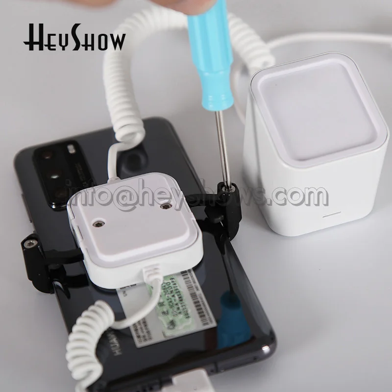 Charging Mobile Phone Security Display Stand iPhone Burglar Alarm System White Phone Anti-Theft Holder For Exhibition With Claw