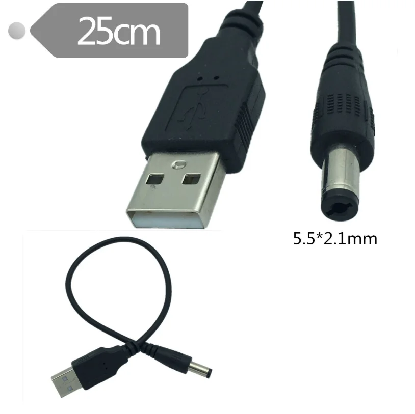 1pcs USB 2.0 Type A Male To DC 5.5 Mm/2.1 Mm 5 Volt DC Power Supply Socket Charging Adapter Connector Cable 25cm 1m 2m