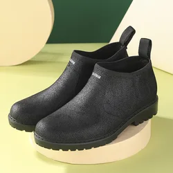 Rain Boots Men's Winter Woolen Cotton Low Top Fashion Warm Rain Boots Anti-slip Fishing Shoes Rain Shoes Men Short Rubber Boots