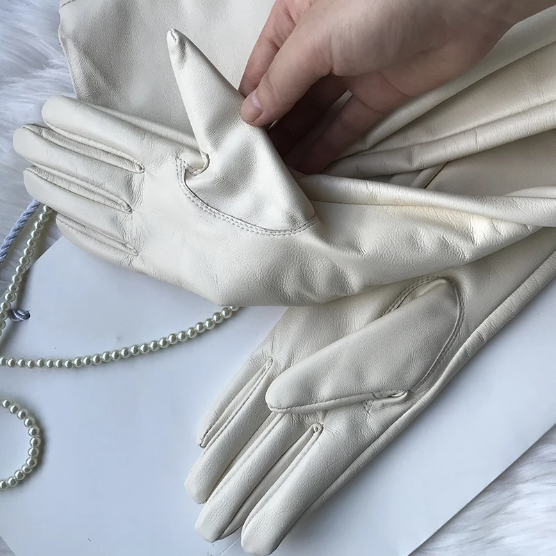 Woman Gloves Embroider New Long Sheepskin Gloves Elbow Arm Sleeve Lady Genuine Leather Thin Fashion Gloves