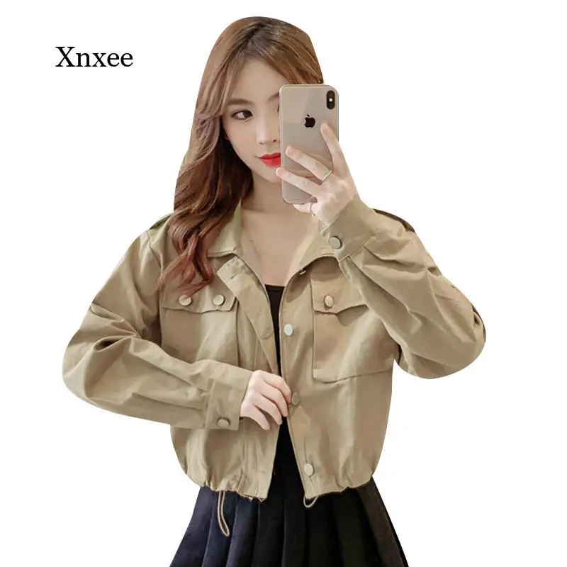 2021 Women's Autumn and Winter Fashion Lapel Jacket Short Section Handsome Women's Solid Color Zipper Jacket Casual and Comforta