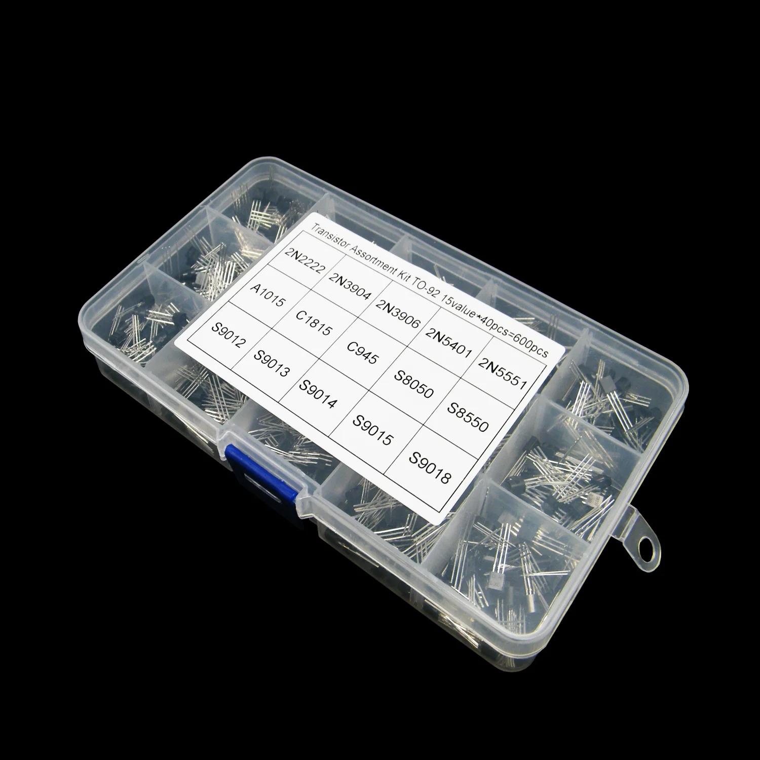 600Pcs 15 Value x 40 Pcs Transistor TO-92 Assortment Box Kit Transistors 2N2222 2N3904 2N3906 C945 S8050 S8550 S9014 S9013 9018