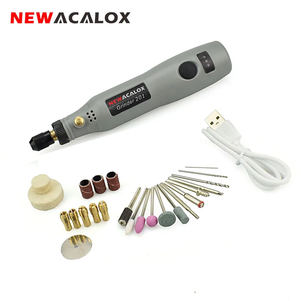 NEWACALOX DIY Mini Rotary Tool USB DC 5V 10W Variable Speed Wireless Electric Grinder Set Wood Carving Pen for Milling Engraving