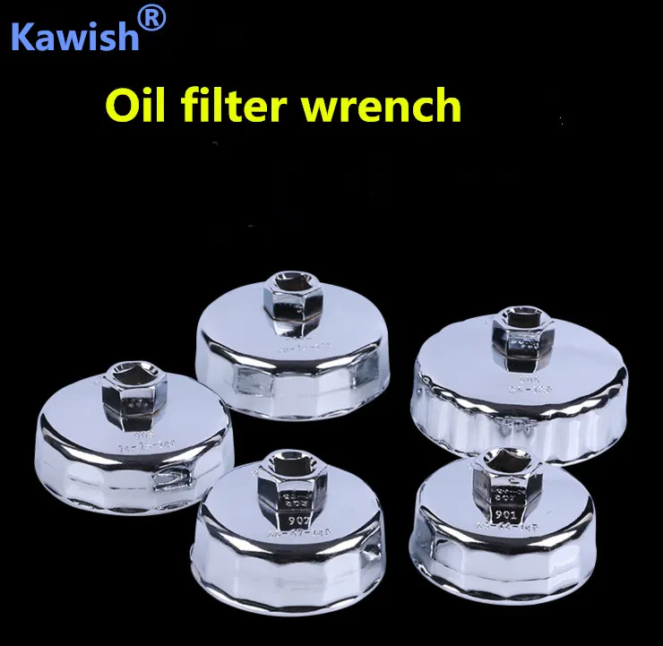 Kawish 1Pc Stainless Steel cap type Oil Filter Wrench Socket Remover Tool different Flute Universal 3/8\