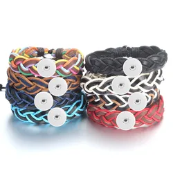 New Snap Jewelry Leather Snap Button Bracelet Handmade Braided Leather Bracelets Fit 18MM Snap Buttons Jewelry Button Bracelet